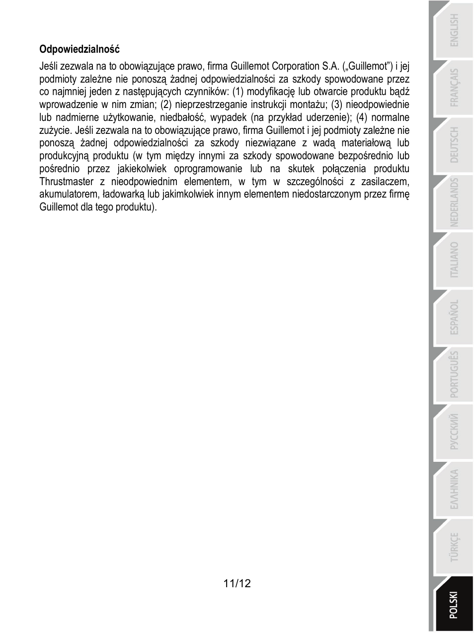 Odpowiedzialność | Thrustmaster T80 Racing Wheel User Manual | Page 132 / 269