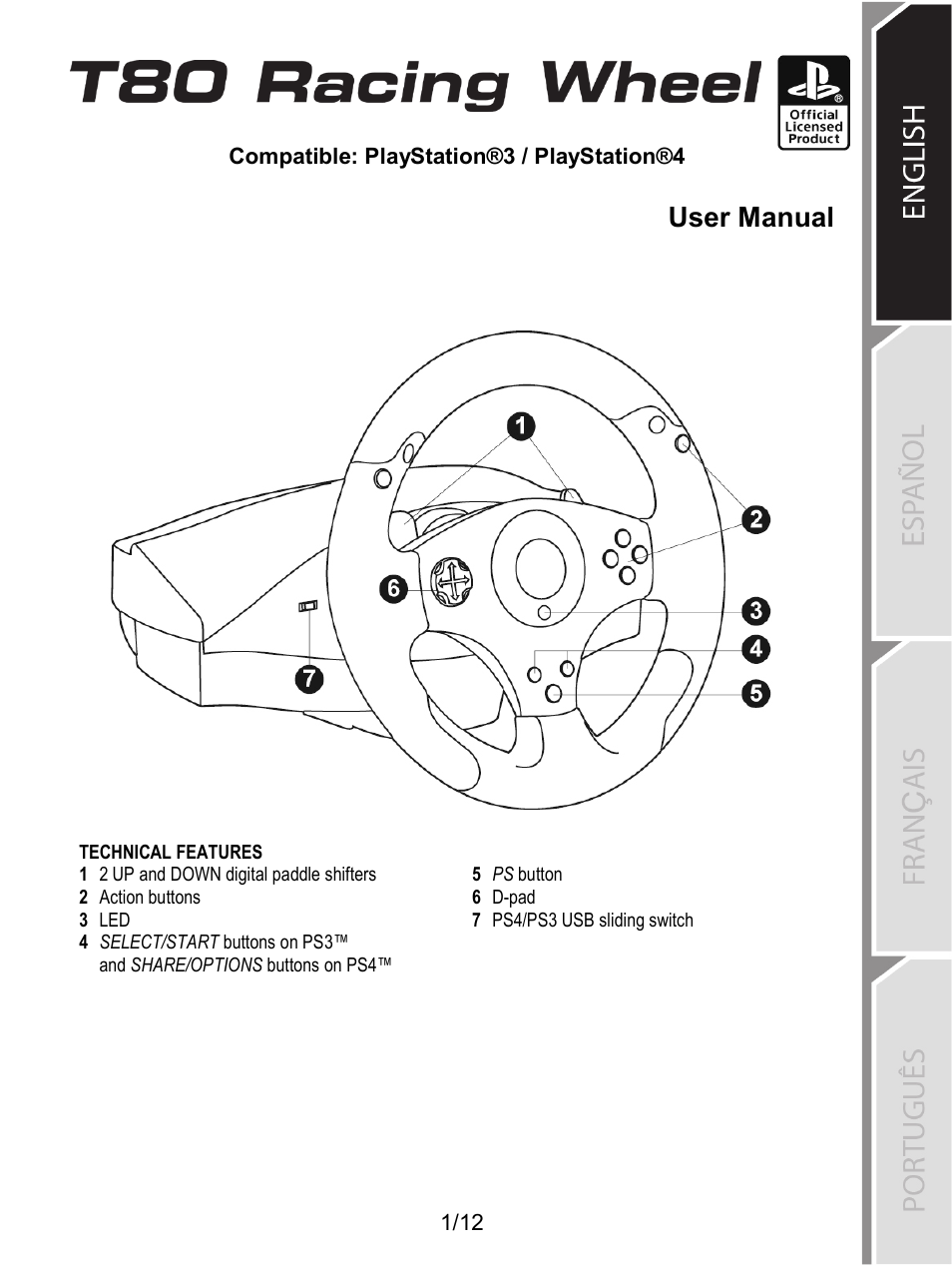 13_eng_t80_racing_wheel, Technical features, English | User manual | Thrustmaster T80 Racing Wheel User Manual | Page 146 / 269