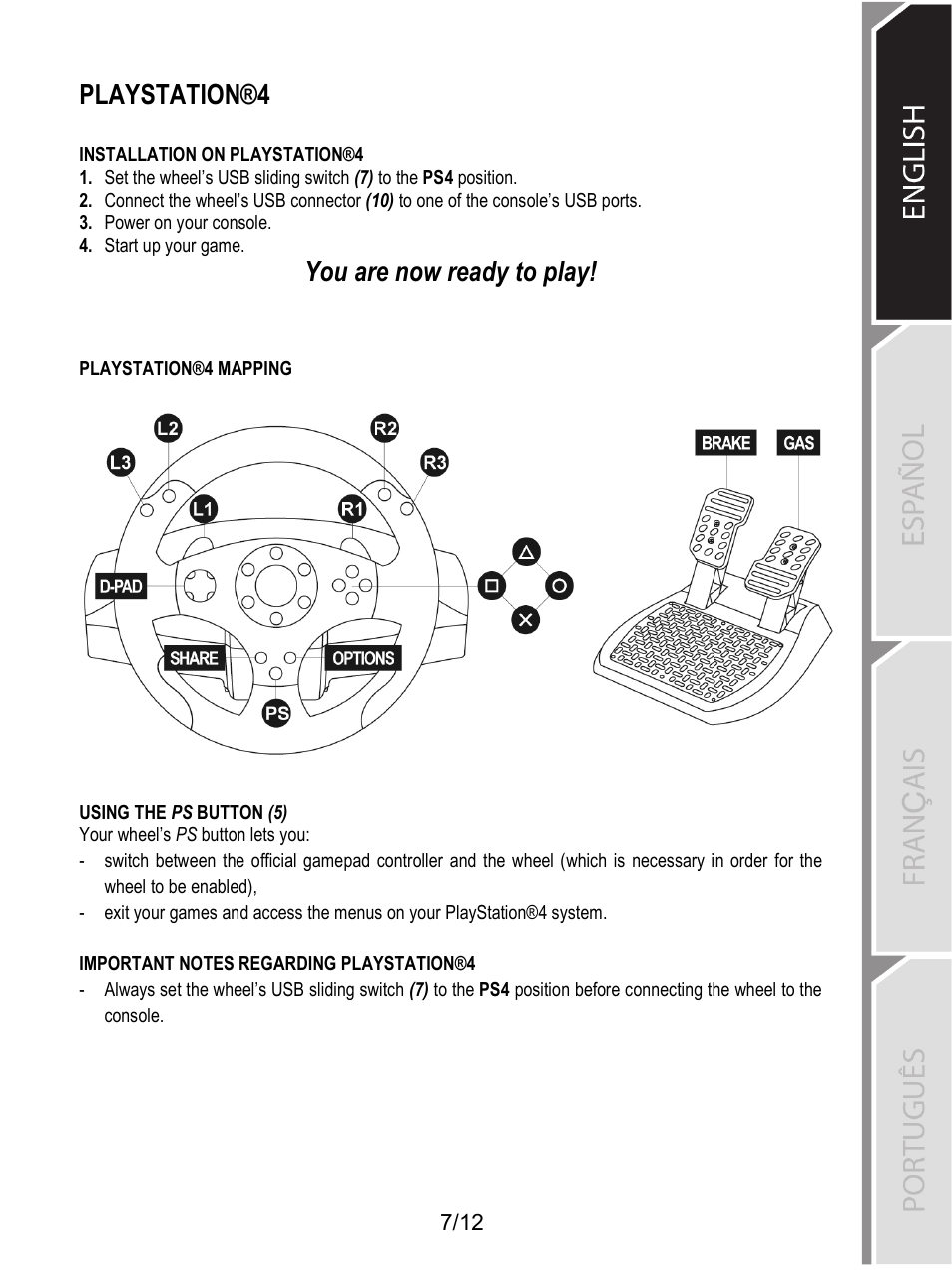 Playstation®4, You are now ready to play | Thrustmaster T80 Racing Wheel User Manual | Page 152 / 269