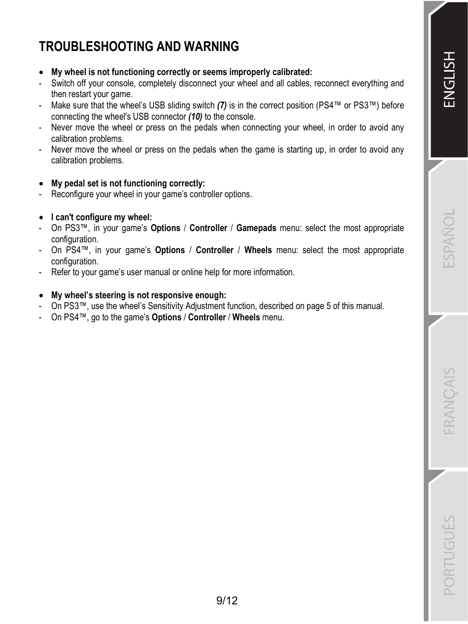 Troubleshooting and warning | Thrustmaster T80 Racing Wheel User Manual | Page 154 / 269