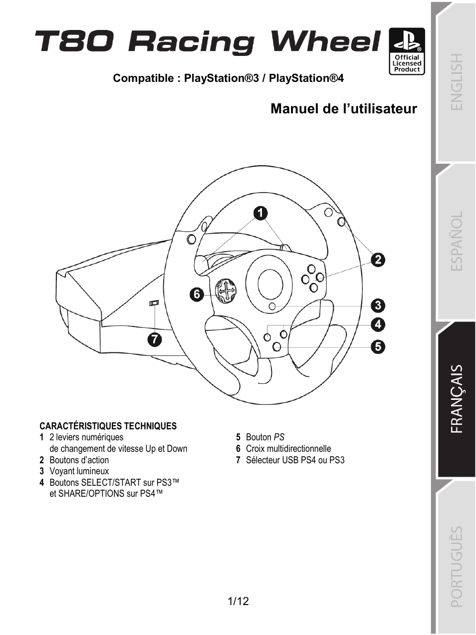 14_fra_t80_racing_wheel, Caractéristiques techniques, Français | Manuel de l’utilisateur | Thrustmaster T80 Racing Wheel User Manual | Page 158 / 269