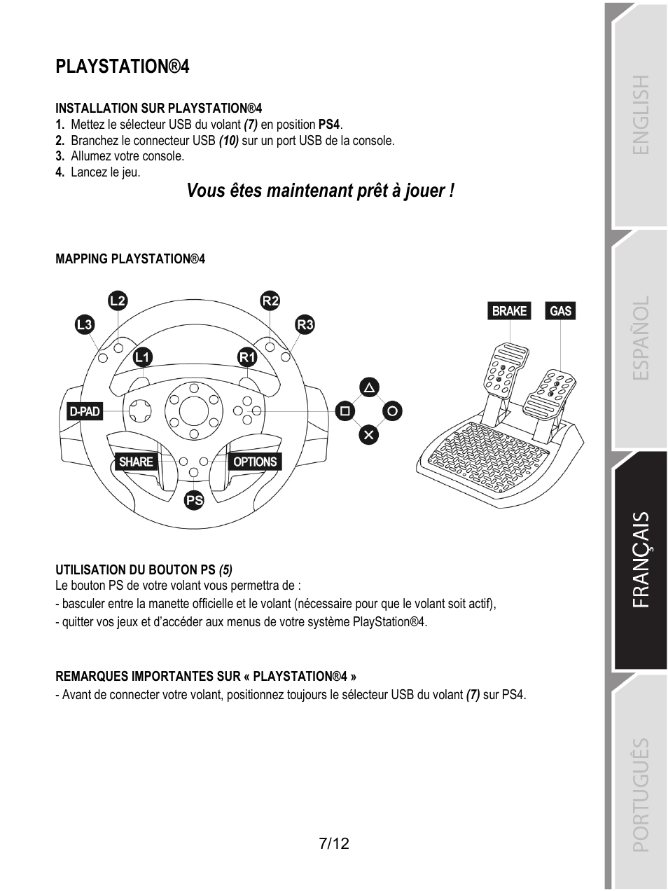 Playstation®4, Vous êtes maintenant prêt à jouer | Thrustmaster T80 Racing Wheel User Manual | Page 164 / 269