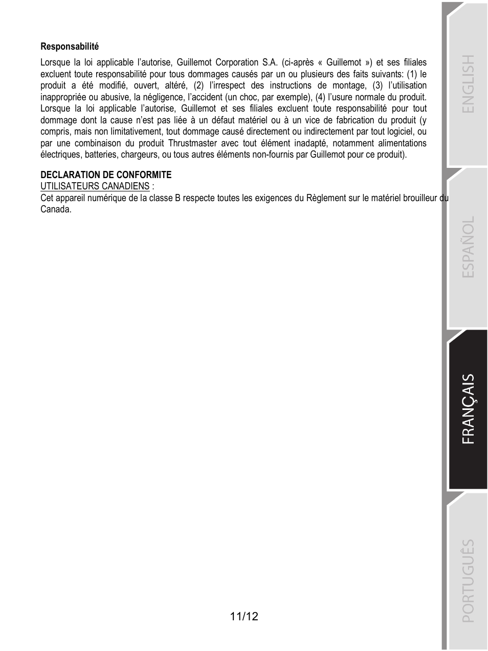 Responsabilité | Thrustmaster T80 Racing Wheel User Manual | Page 168 / 269