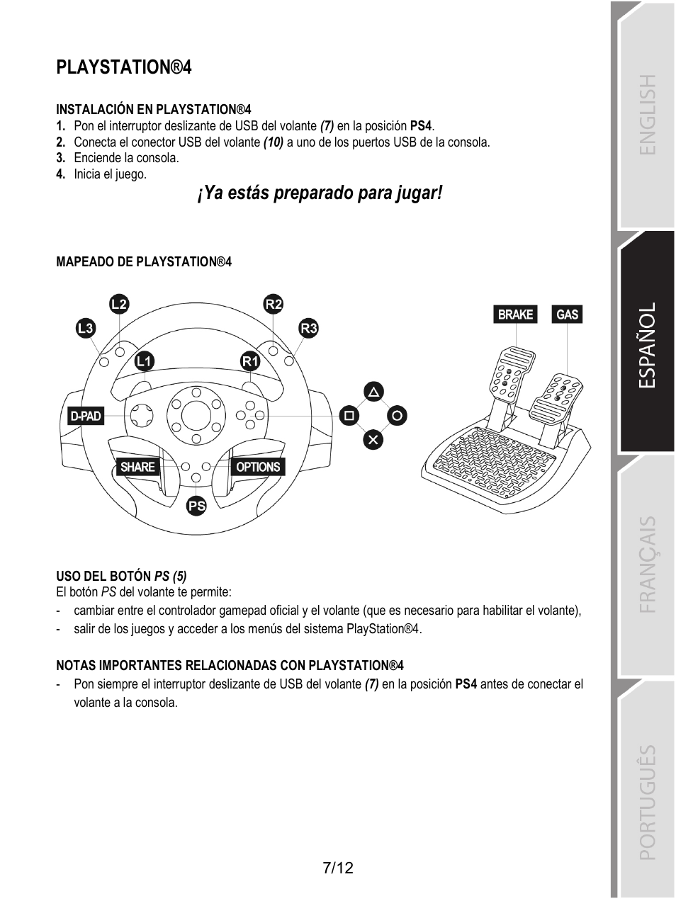 Playstation®4, Ya estás preparado para jugar | Thrustmaster T80 Racing Wheel User Manual | Page 200 / 269