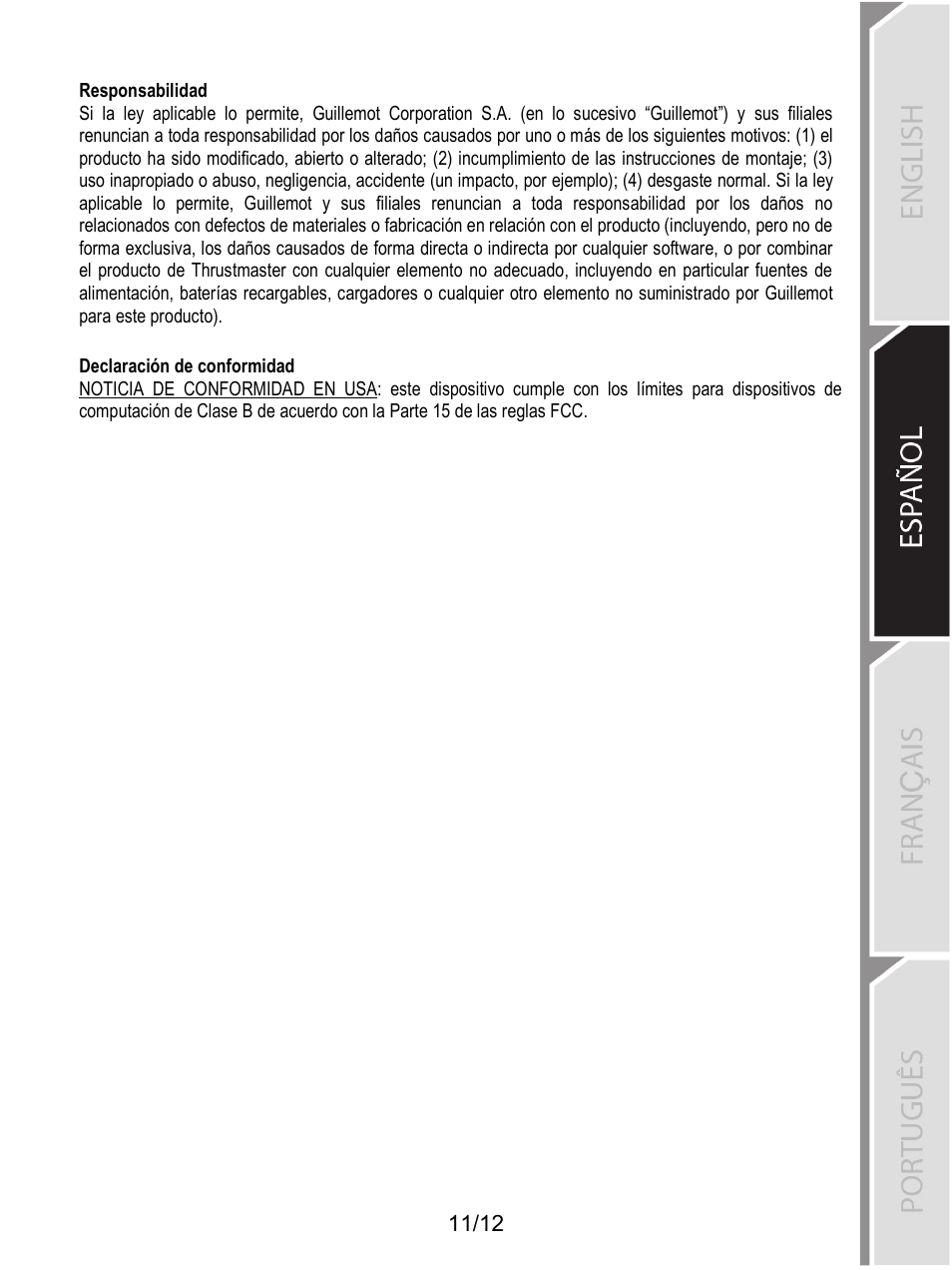 Responsabilidad | Thrustmaster T80 Racing Wheel User Manual | Page 204 / 269