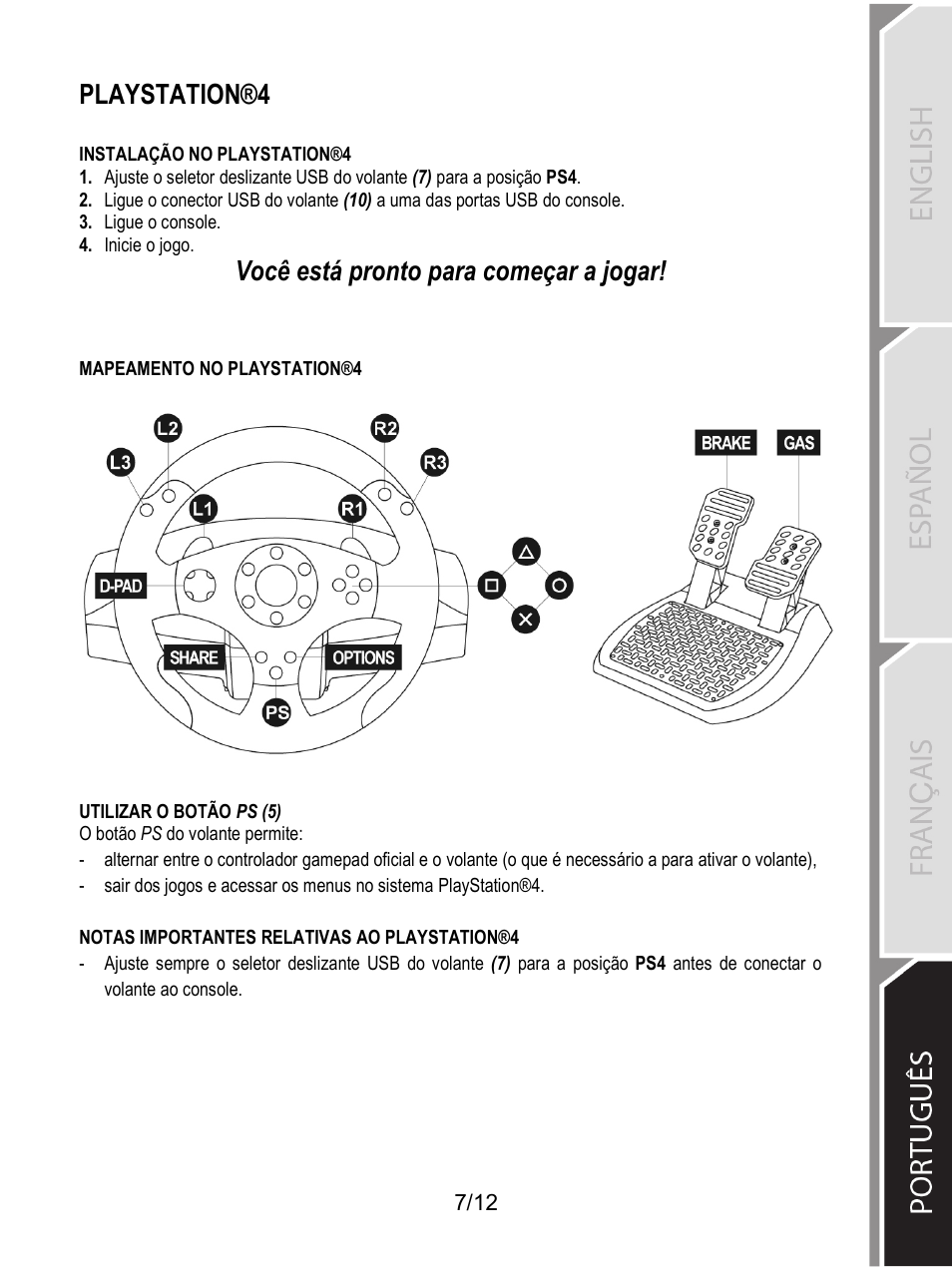 Playstation®4, Você está pronto para começar a jogar | Thrustmaster T80 Racing Wheel User Manual | Page 212 / 269