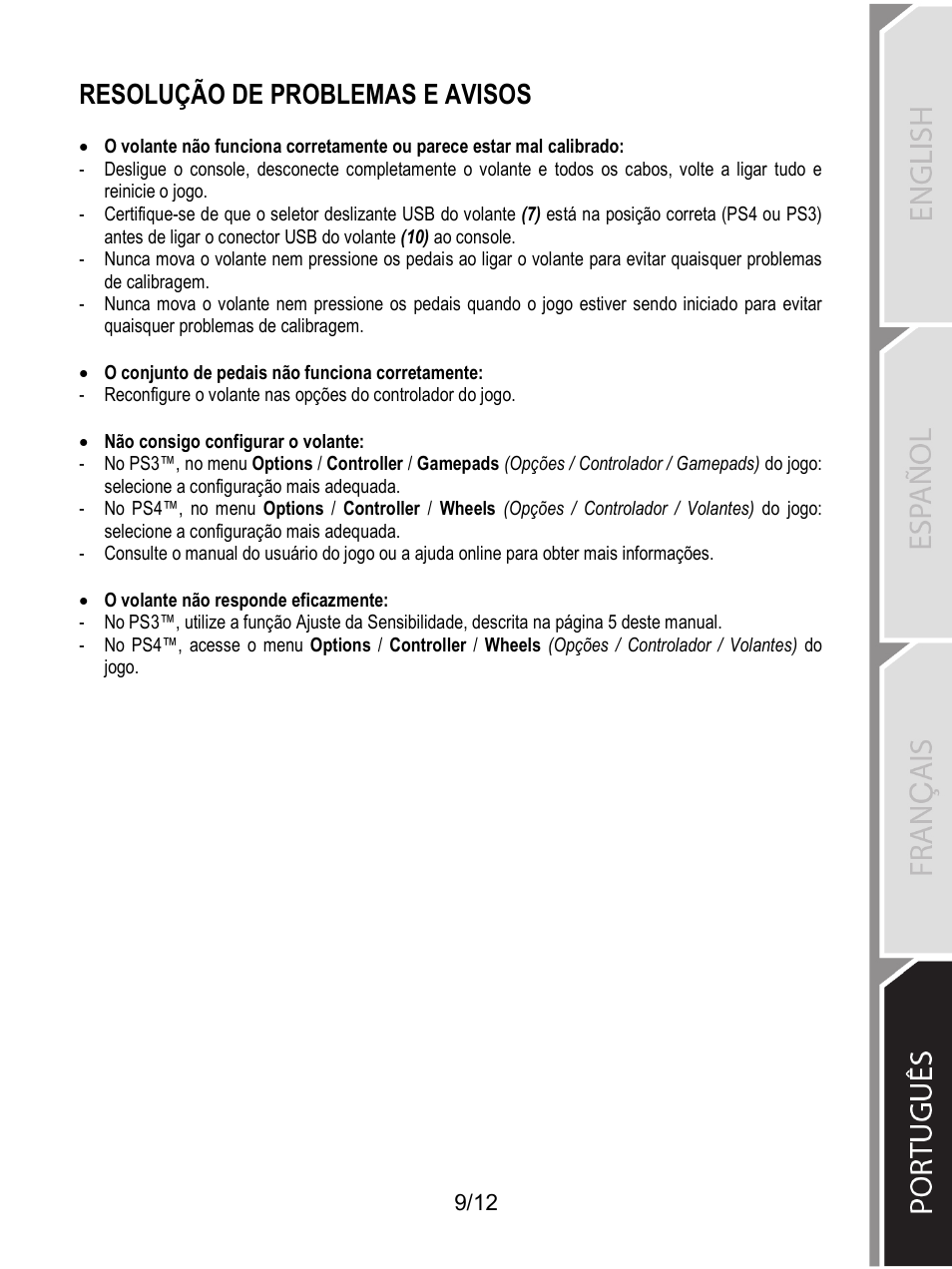 Resolução de problemas e avisos | Thrustmaster T80 Racing Wheel User Manual | Page 214 / 269