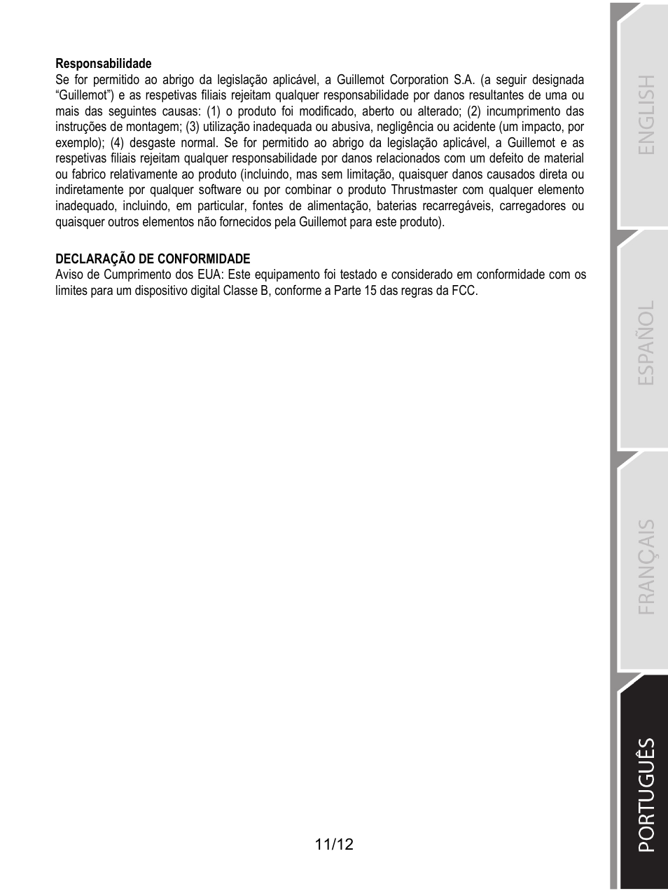 Responsabilidade | Thrustmaster T80 Racing Wheel User Manual | Page 216 / 269