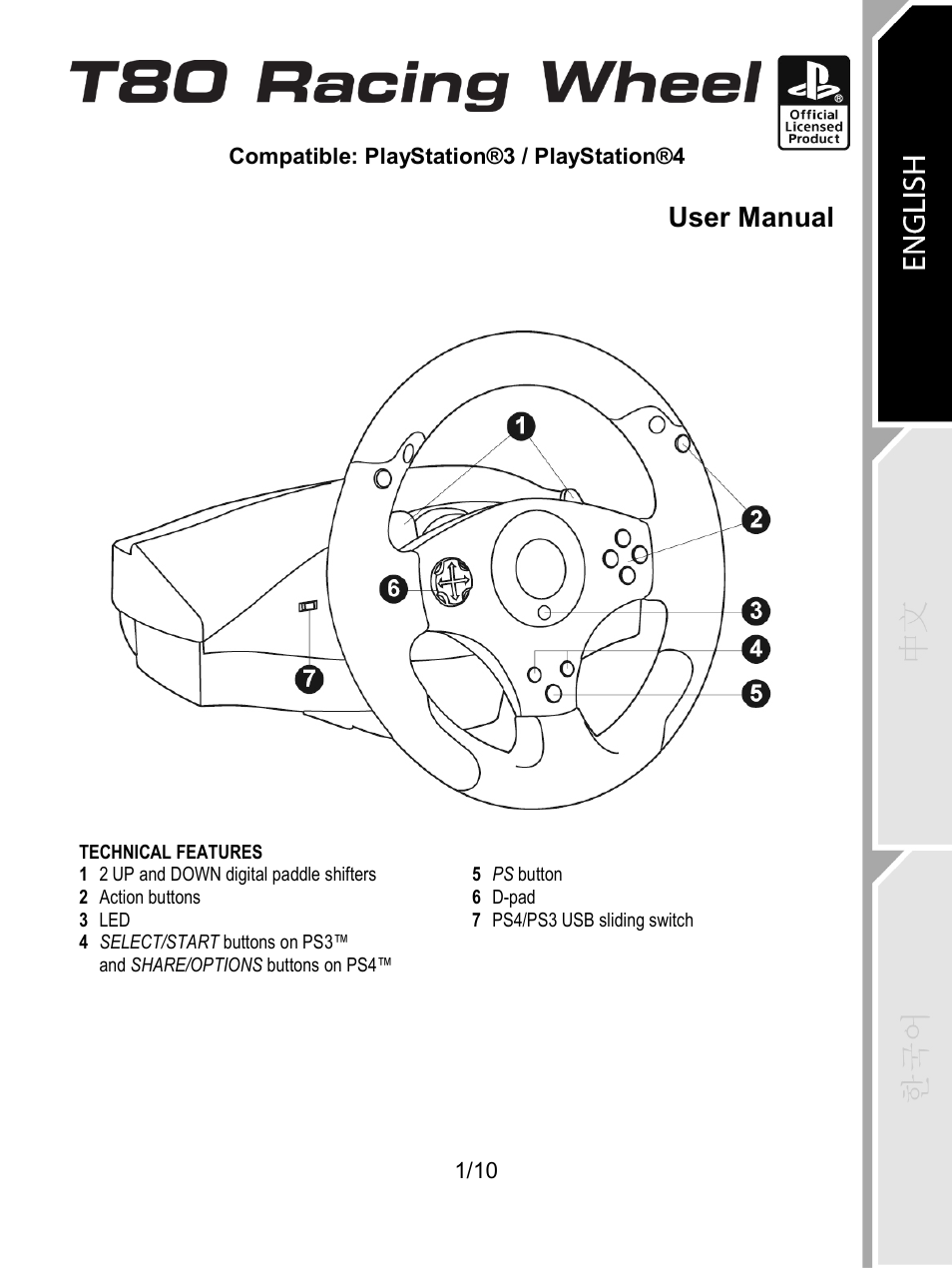 En(zh-ko)_t80_racing_wheel, Technical features, English | User manual | Thrustmaster T80 Racing Wheel User Manual | Page 240 / 269