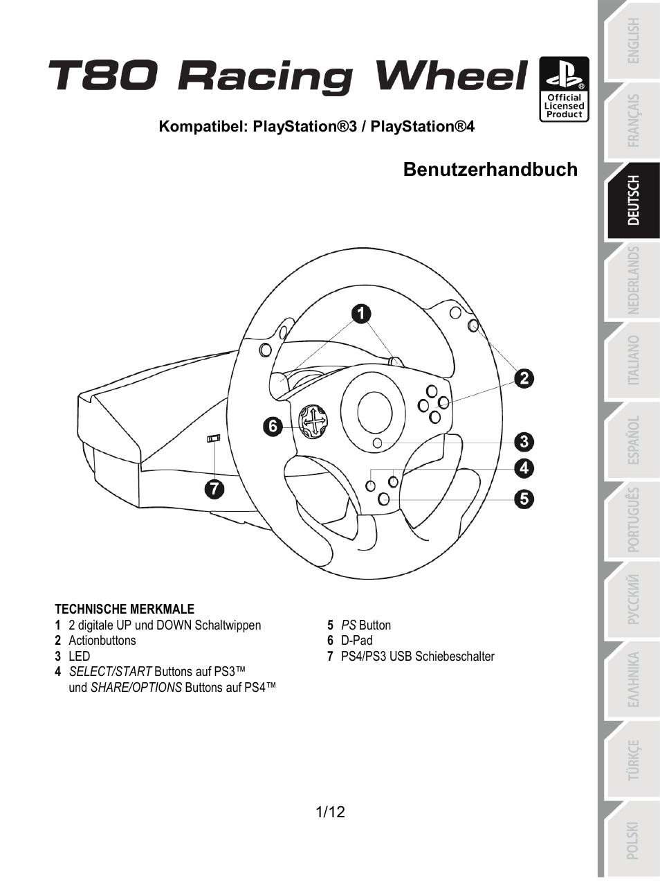 03_deu_t80_racing_wheel, Technische merkmale, Deutsch | Benutzerhandbuch | Thrustmaster T80 Racing Wheel User Manual | Page 26 / 269