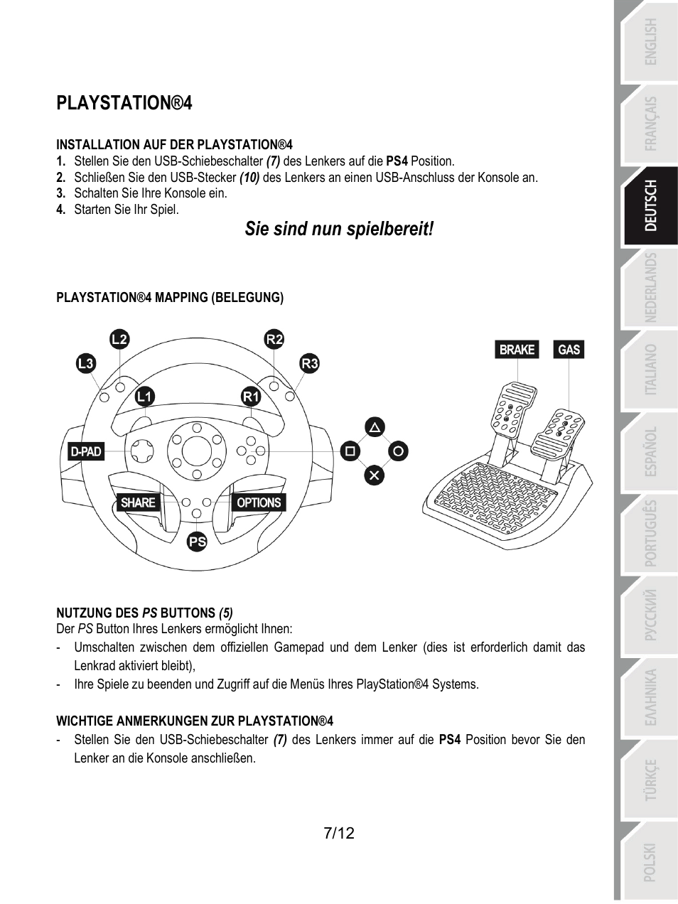 Playstation®4, Sie sind nun spielbereit | Thrustmaster T80 Racing Wheel User Manual | Page 32 / 269