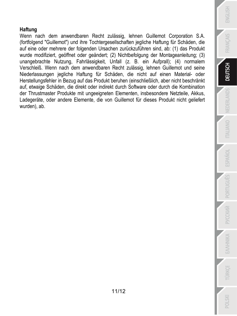 Haftung | Thrustmaster T80 Racing Wheel User Manual | Page 36 / 269