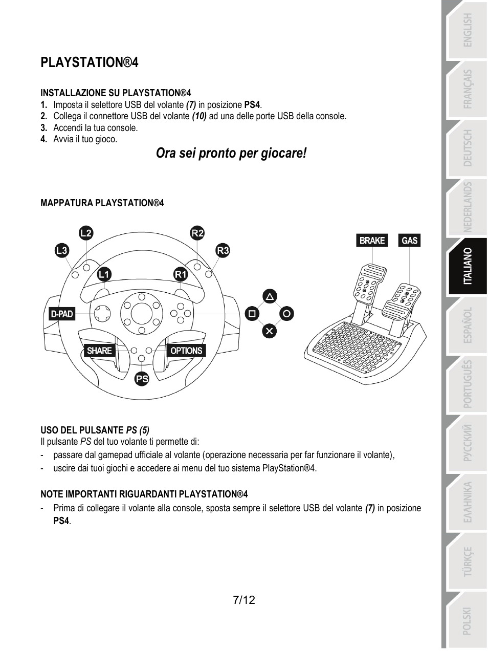 Playstation®4, Ora sei pronto per giocare | Thrustmaster T80 Racing Wheel User Manual | Page 56 / 269