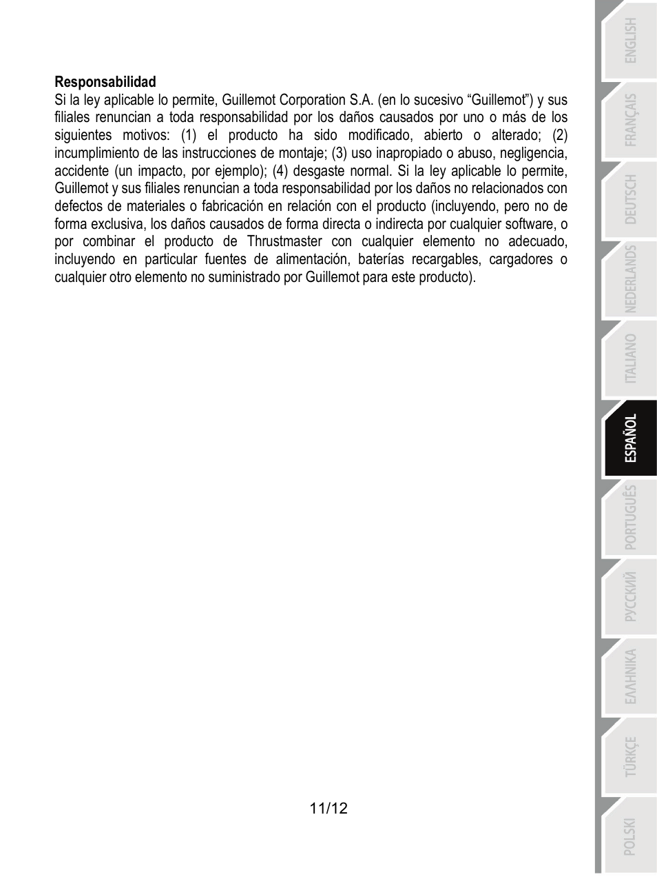 Responsabilidad | Thrustmaster T80 Racing Wheel User Manual | Page 72 / 269