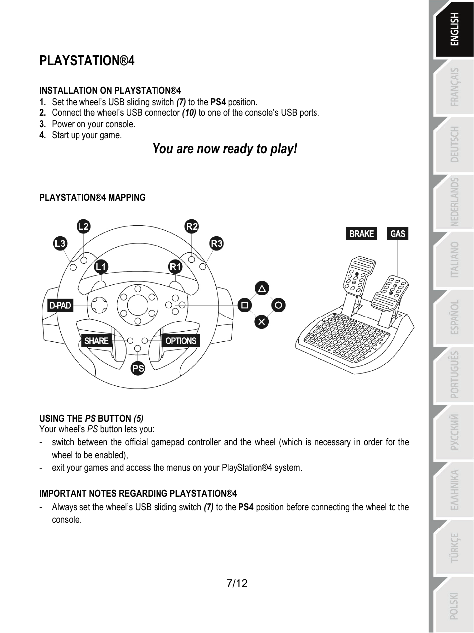 Playstation®4, You are now ready to play | Thrustmaster T80 Racing Wheel User Manual | Page 8 / 269