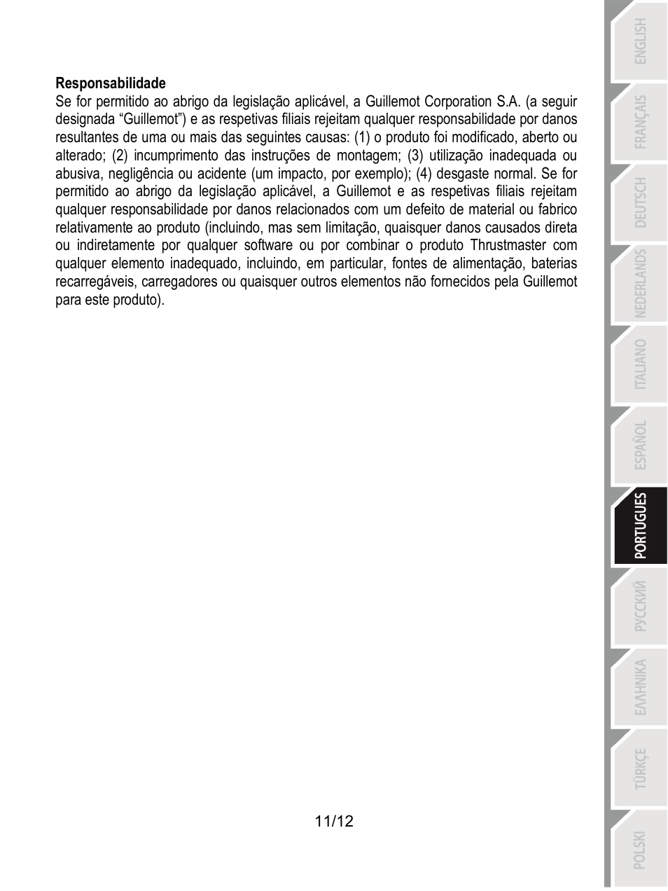 Responsabilidade | Thrustmaster T80 Racing Wheel User Manual | Page 84 / 269