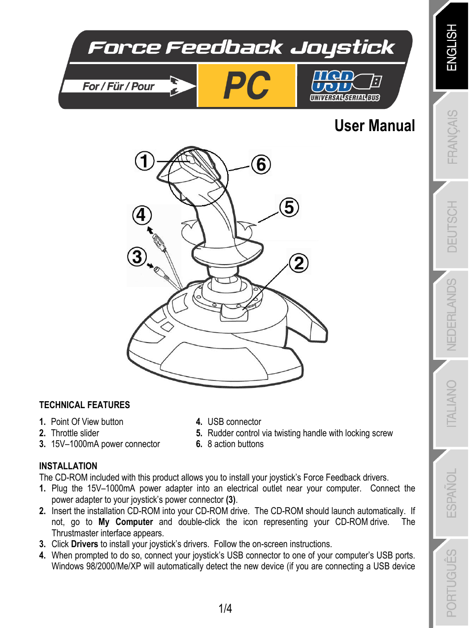 Thrustmaster Force Feedback Joystick User Manual | 28 pages