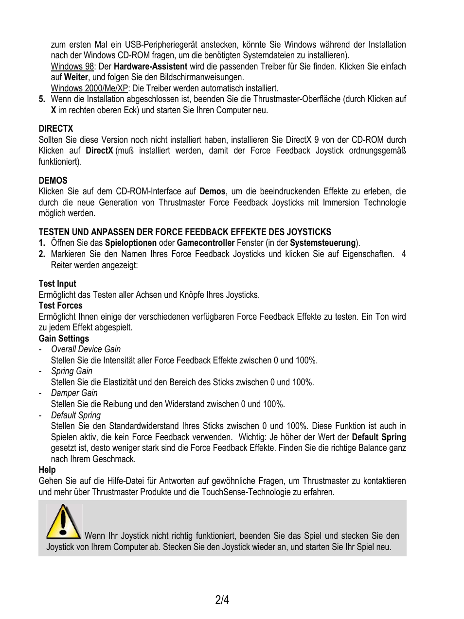 Thrustmaster Force Feedback Joystick User Manual | Page 10 / 28