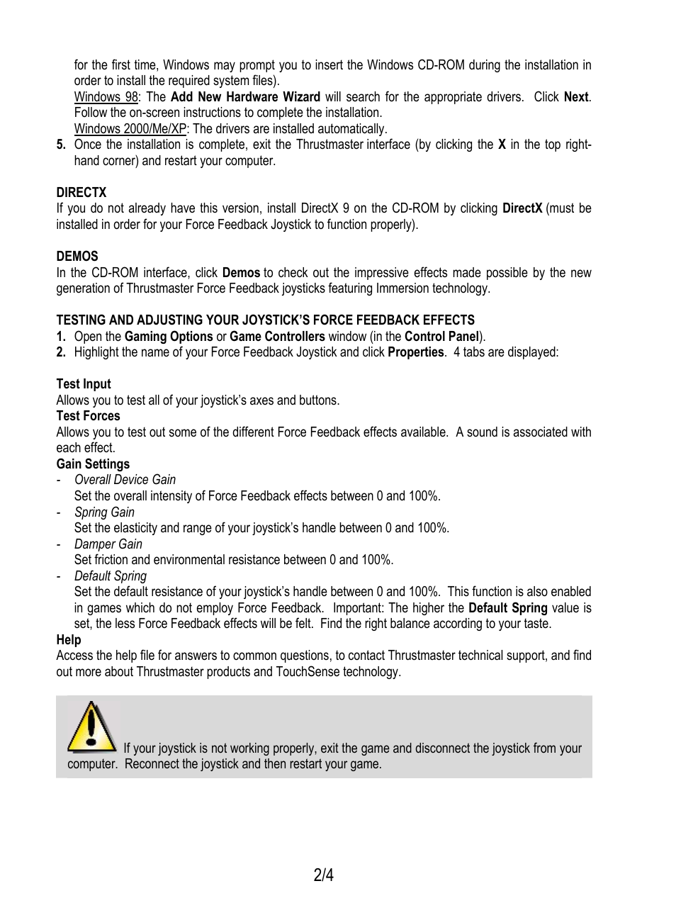 Thrustmaster Force Feedback Joystick User Manual | Page 2 / 28