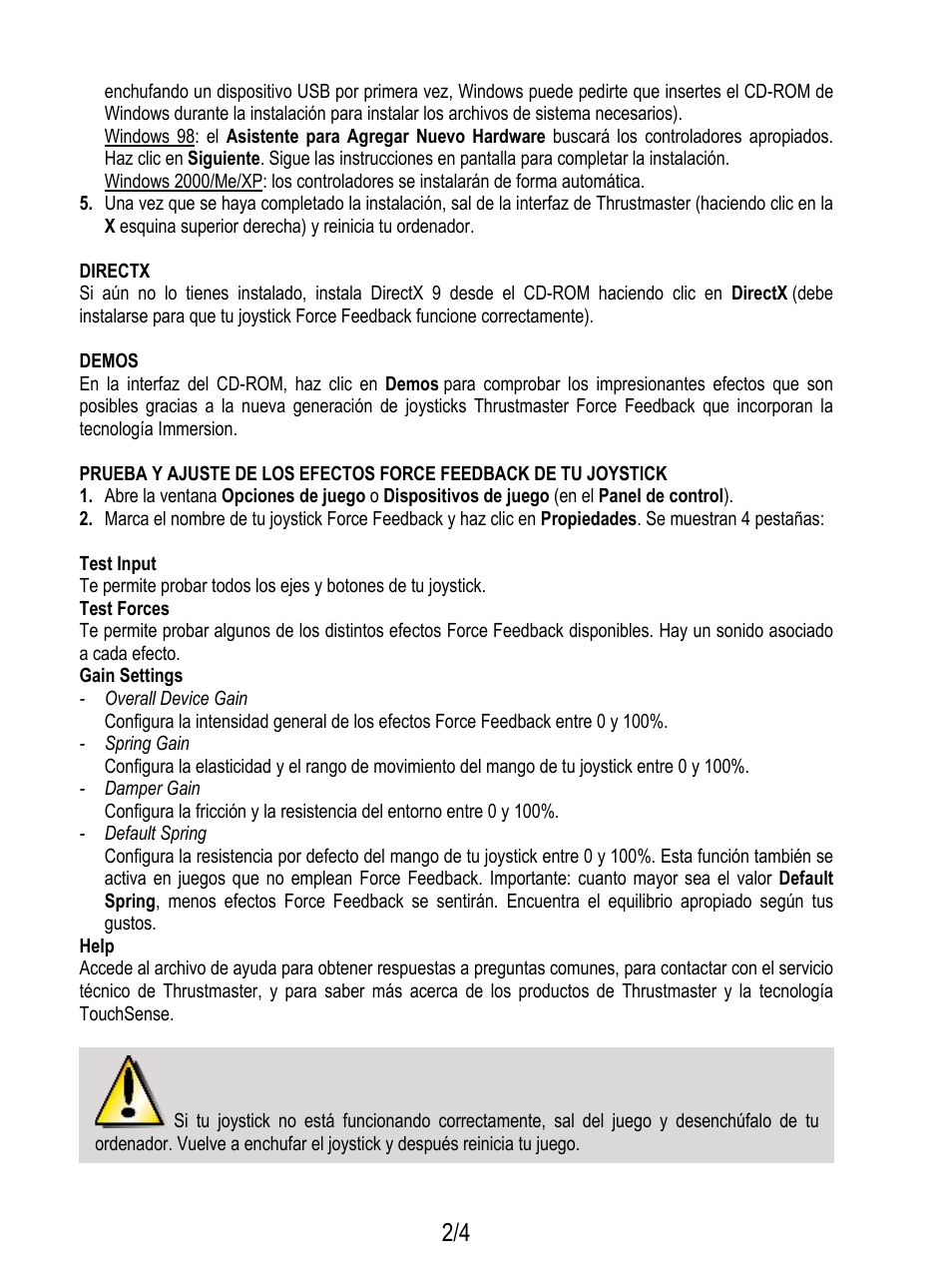 Thrustmaster Force Feedback Joystick User Manual | Page 22 / 28