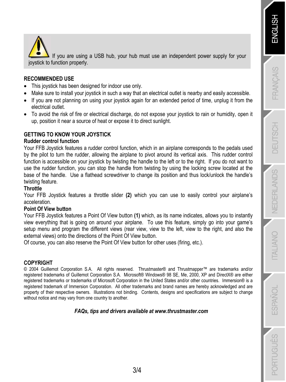 Thrustmaster Force Feedback Joystick User Manual | Page 3 / 28