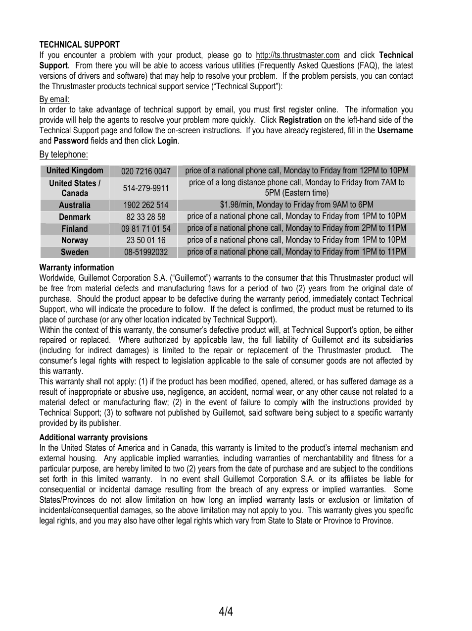Thrustmaster Force Feedback Joystick User Manual | Page 4 / 28