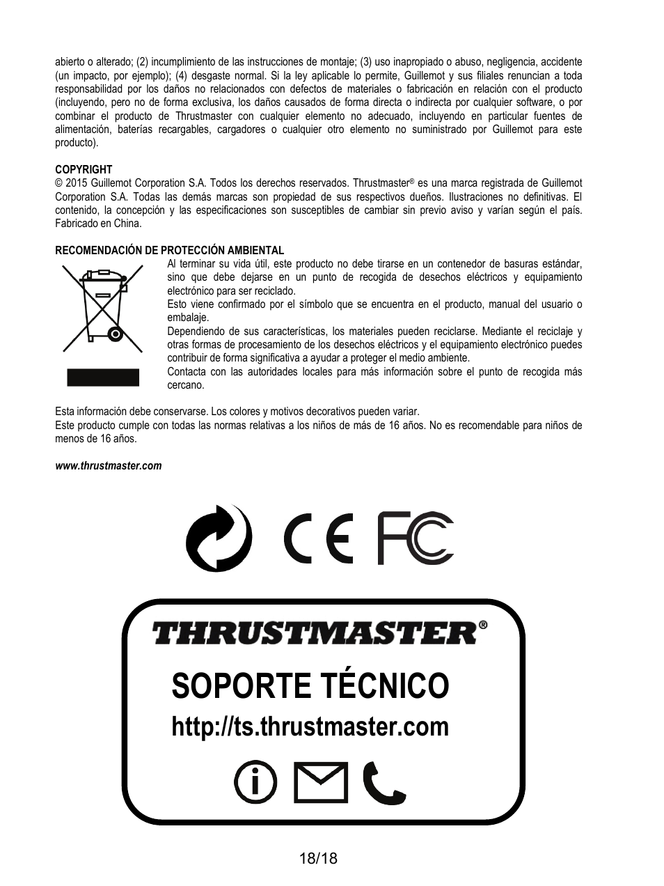 Soporte técnico | Thrustmaster HOTAS Warthog User Manual | Page 109 / 145