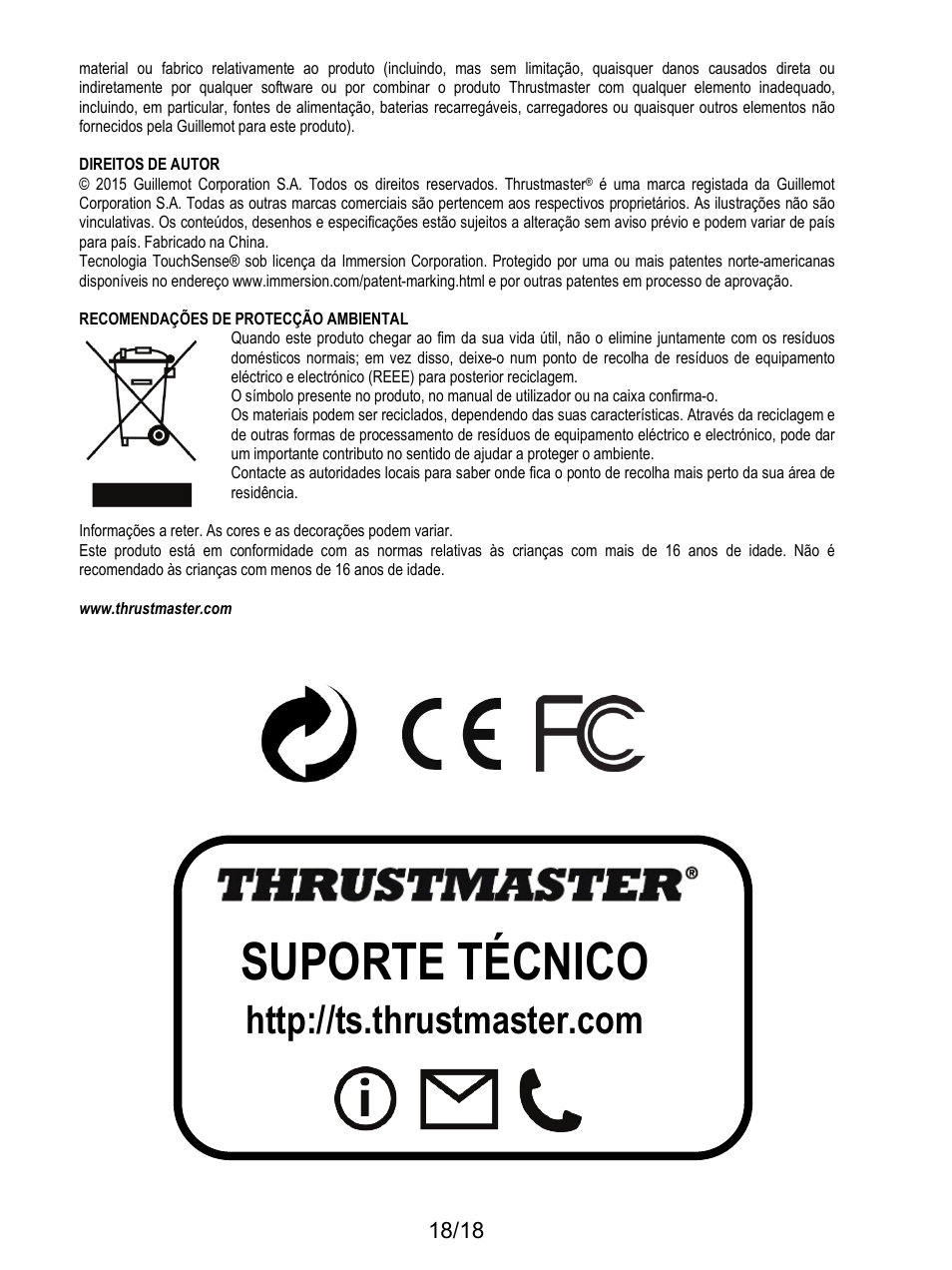 Suporte técnico | Thrustmaster HOTAS Warthog User Manual | Page 127 / 145