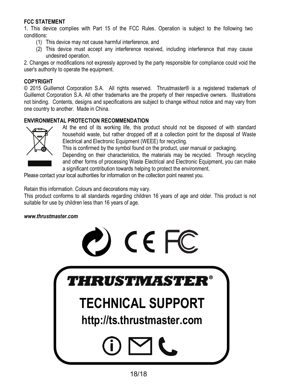 Technical support | Thrustmaster HOTAS Warthog User Manual | Page 19 / 145