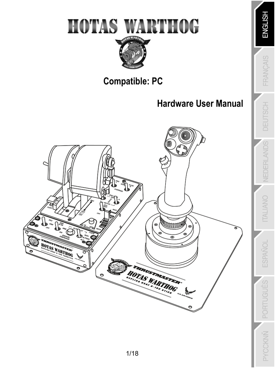 01_eng_hotas_warthog, Compatible: pc hardware user manual | Thrustmaster HOTAS Warthog User Manual | Page 2 / 145