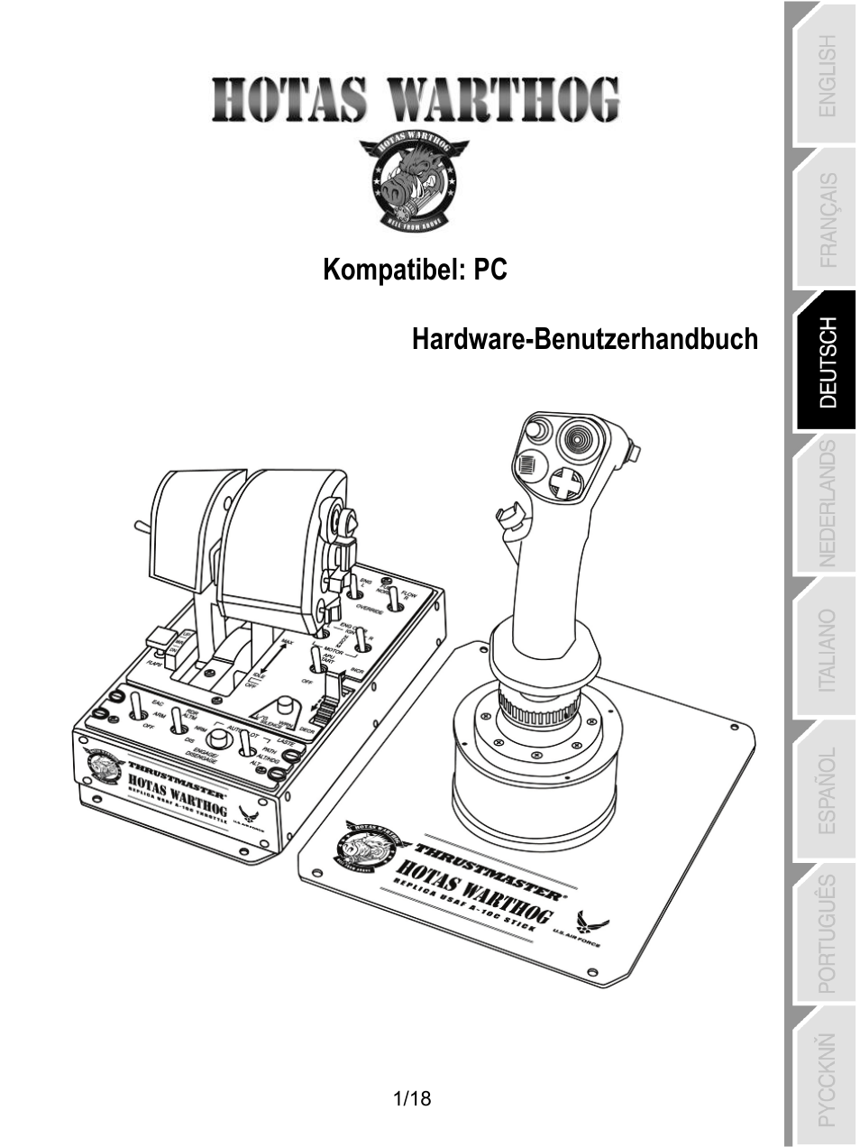 03_deu_hotas_warthog, Kompatibel: pc hardware-benutzerhandbuch | Thrustmaster HOTAS Warthog User Manual | Page 38 / 145