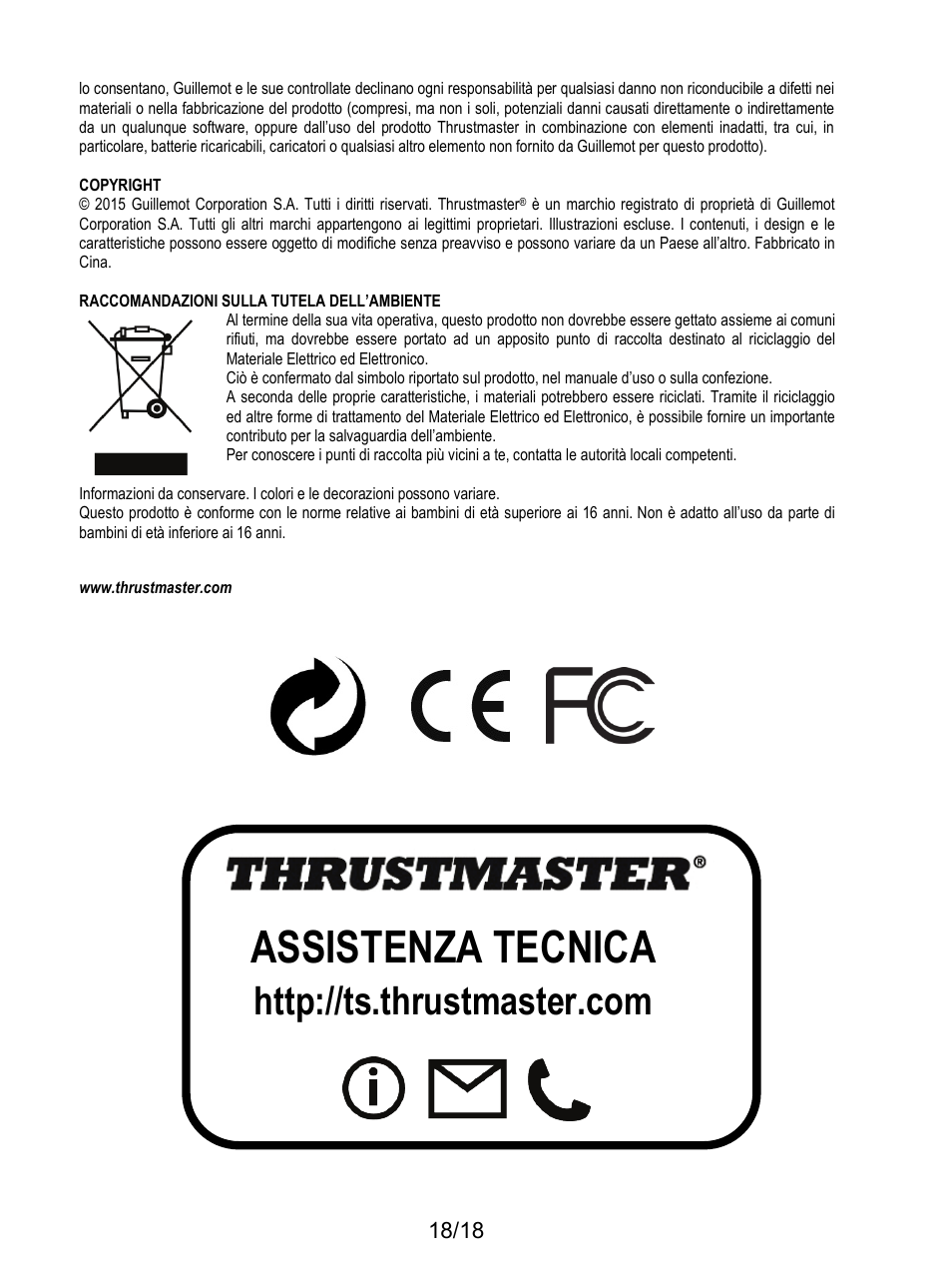 Copyright, Assistenza tecnica | Thrustmaster HOTAS Warthog User Manual | Page 91 / 145