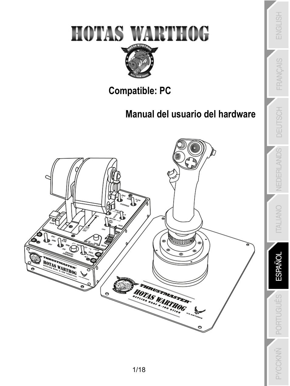 06_spa_hotas_warthog, Compatible: pc manual del usuario del hardware | Thrustmaster HOTAS Warthog User Manual | Page 92 / 145