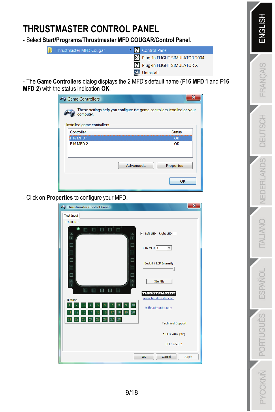 Thrustmaster control panel | Thrustmaster MFD COUGAR Pack User Manual | Page 10 / 145