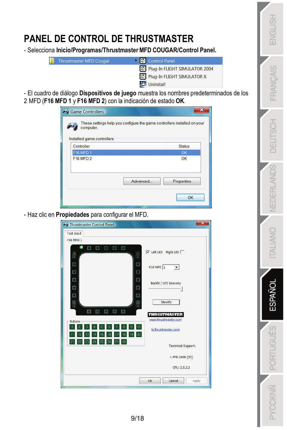Panel de control de thrustmaster | Thrustmaster MFD COUGAR Pack User Manual | Page 100 / 145