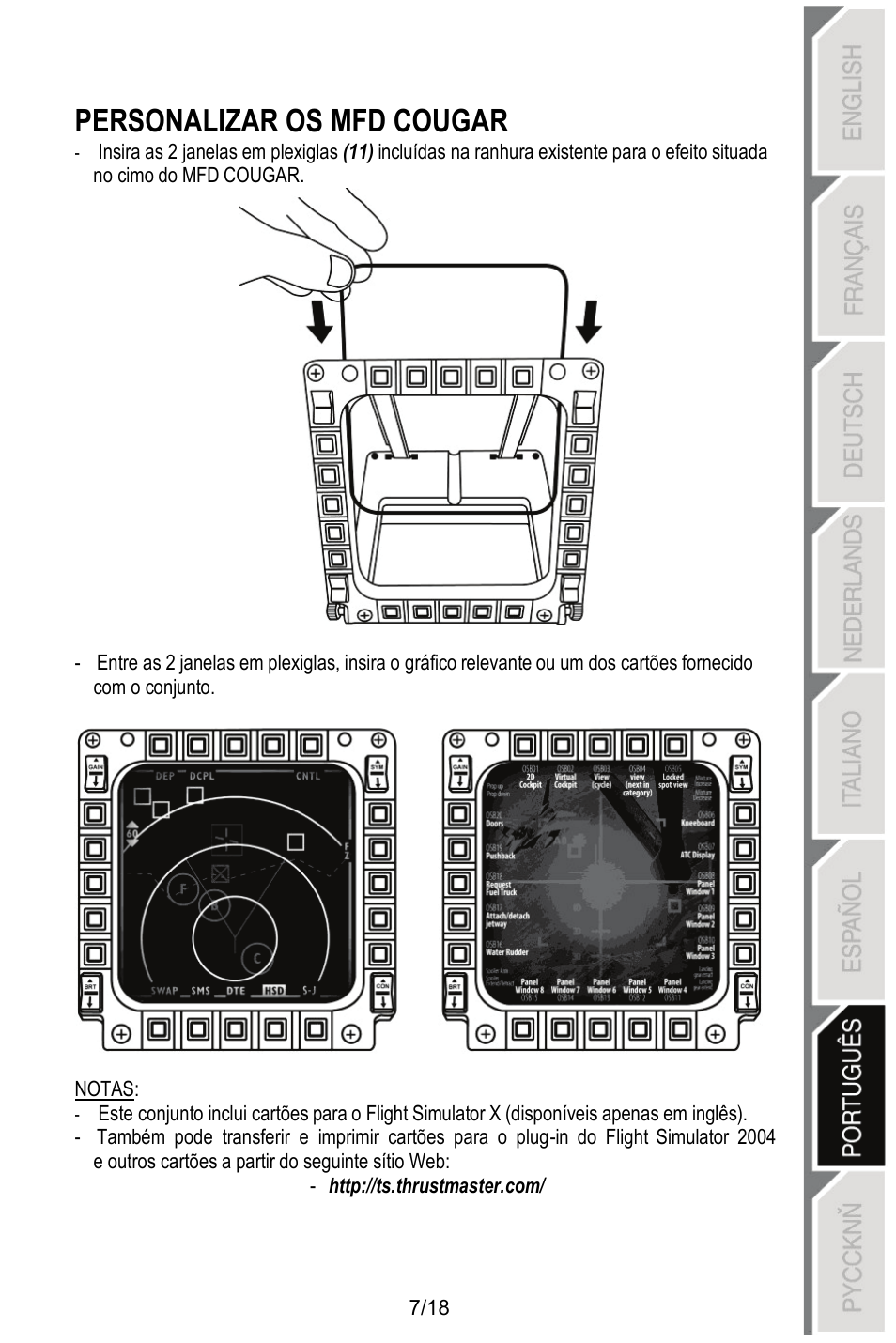 Personalizar os mfd cougar | Thrustmaster MFD COUGAR Pack User Manual | Page 116 / 145