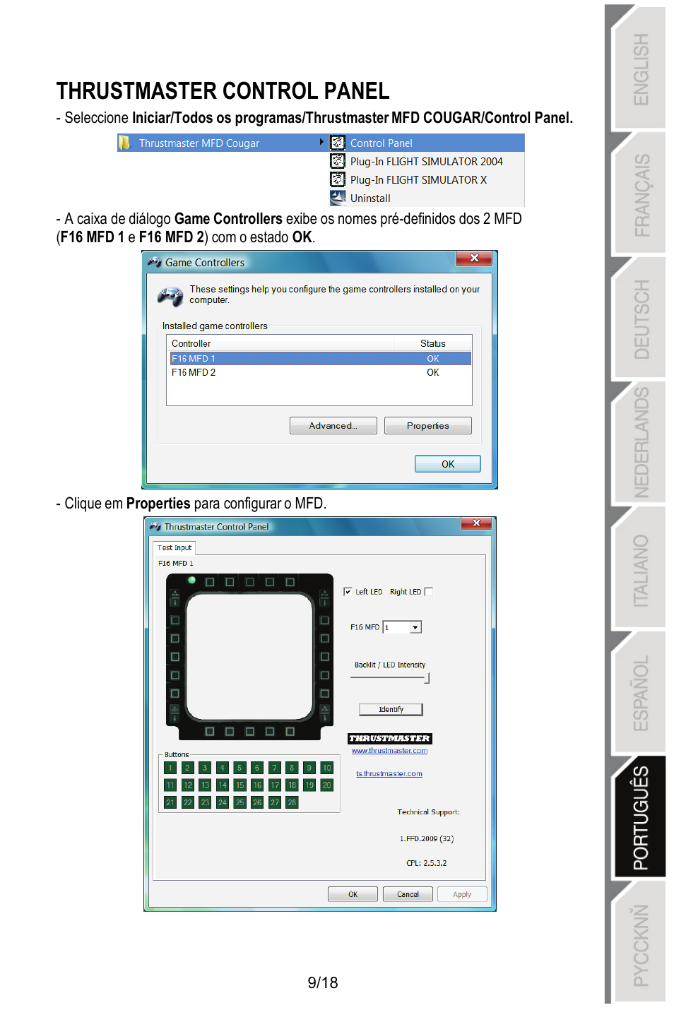Thrustmaster control panel | Thrustmaster MFD COUGAR Pack User Manual | Page 118 / 145