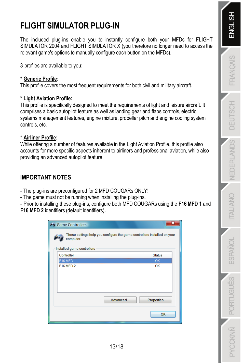 Flight simulator plug-in | Thrustmaster MFD COUGAR Pack User Manual | Page 14 / 145