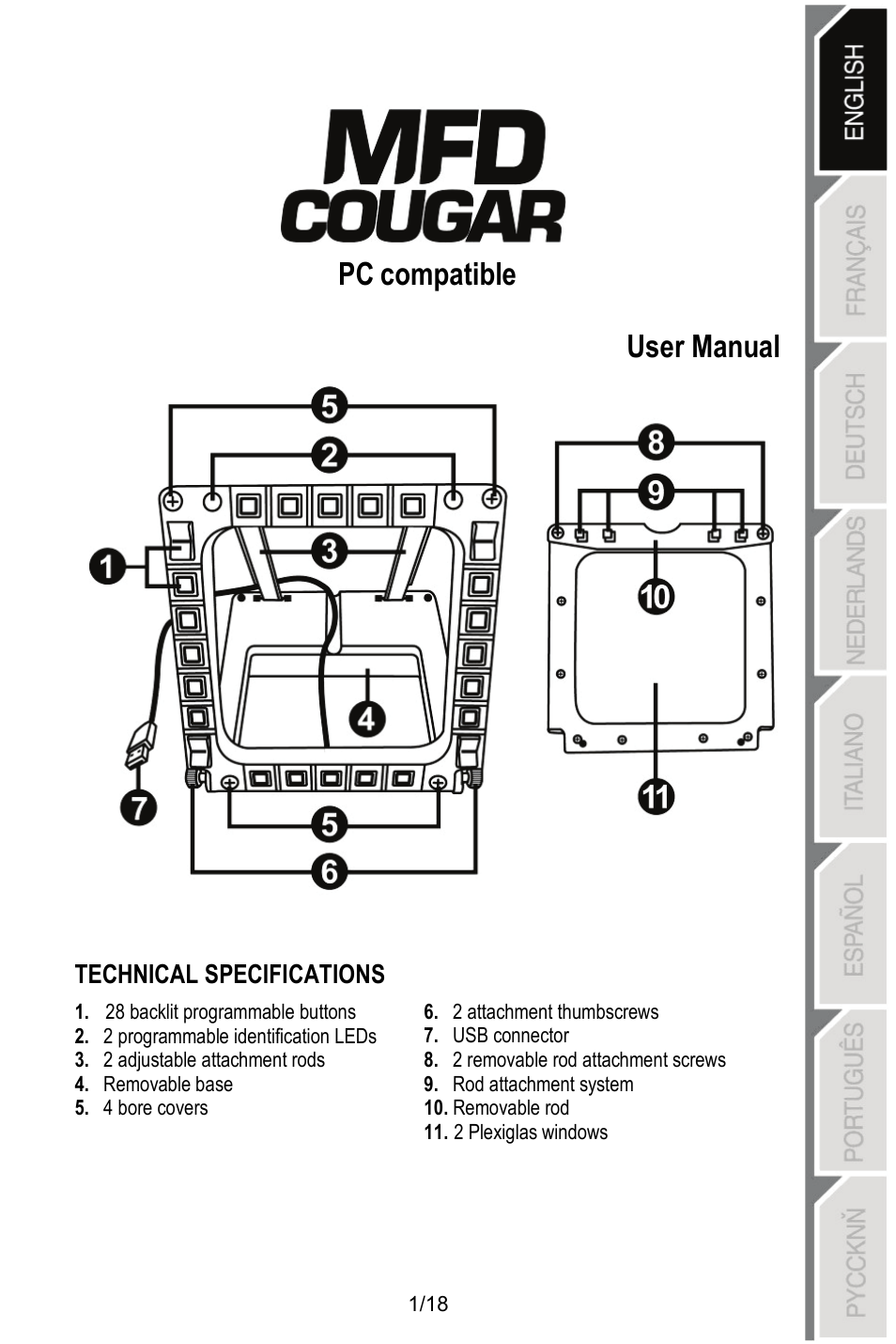 Mfd_cougar_pack_user_manual, Pc compatible user manual | Thrustmaster MFD COUGAR Pack User Manual | Page 2 / 145