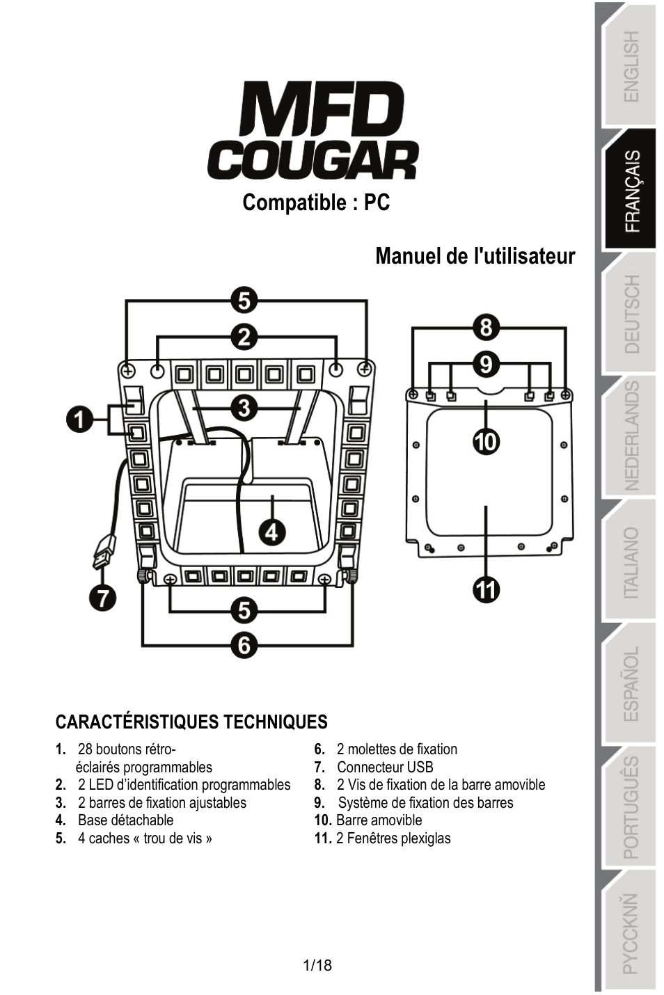 Compatible : pc, Manuel de l'utilisateur | Thrustmaster MFD COUGAR Pack User Manual | Page 20 / 145