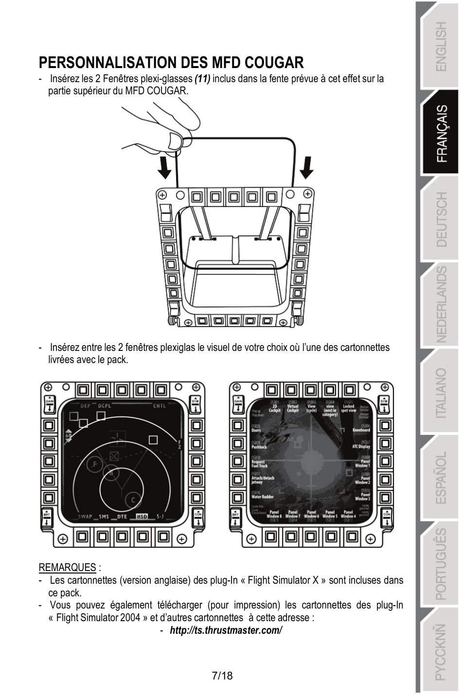 Personnalisation des mfd cougar | Thrustmaster MFD COUGAR Pack User Manual | Page 26 / 145