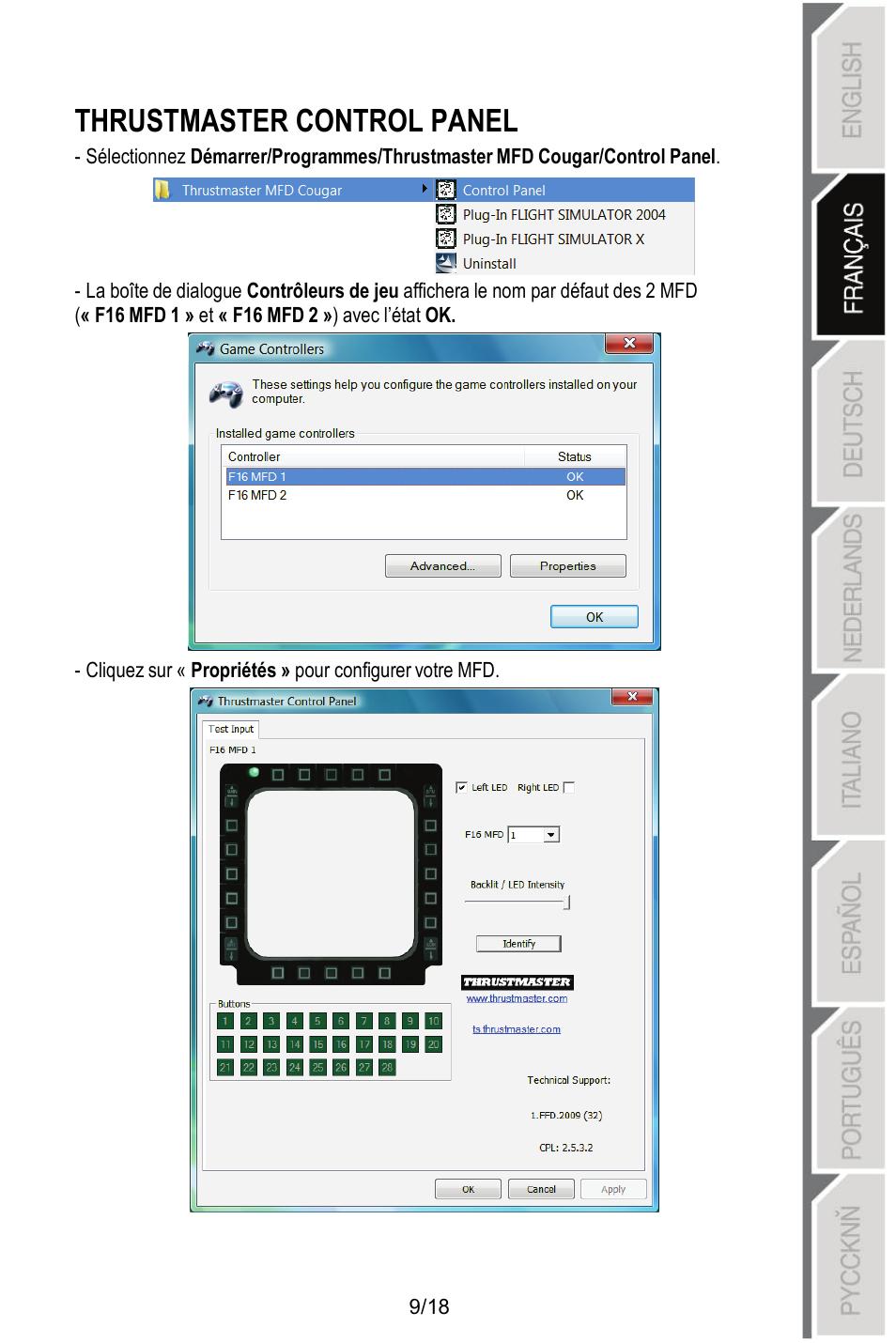 Thrustmaster control panel | Thrustmaster MFD COUGAR Pack User Manual | Page 28 / 145