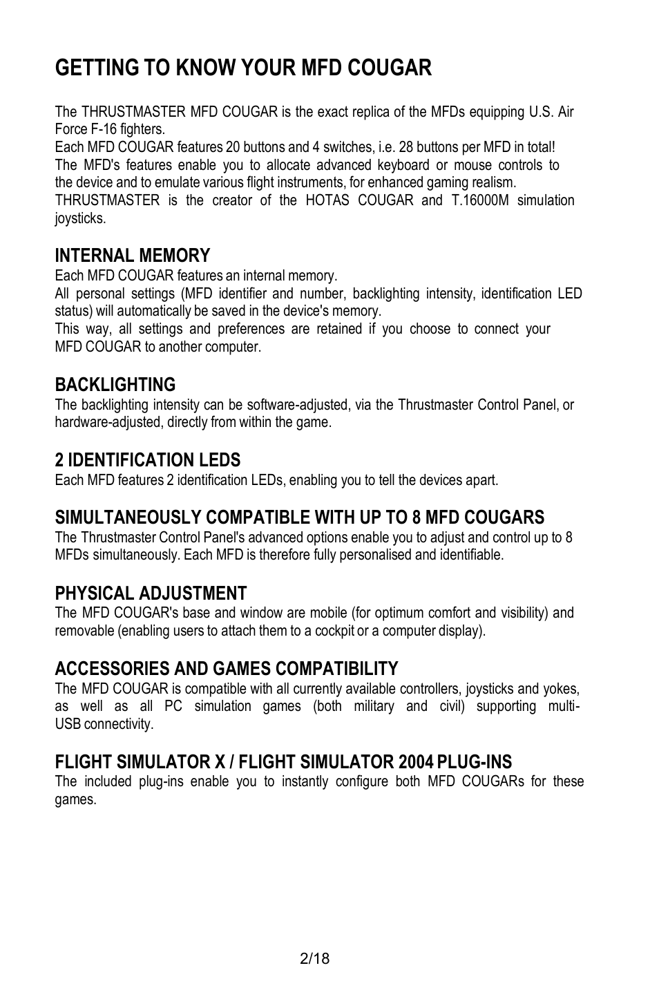 Getting to know your mfd cougar | Thrustmaster MFD COUGAR Pack User Manual | Page 3 / 145