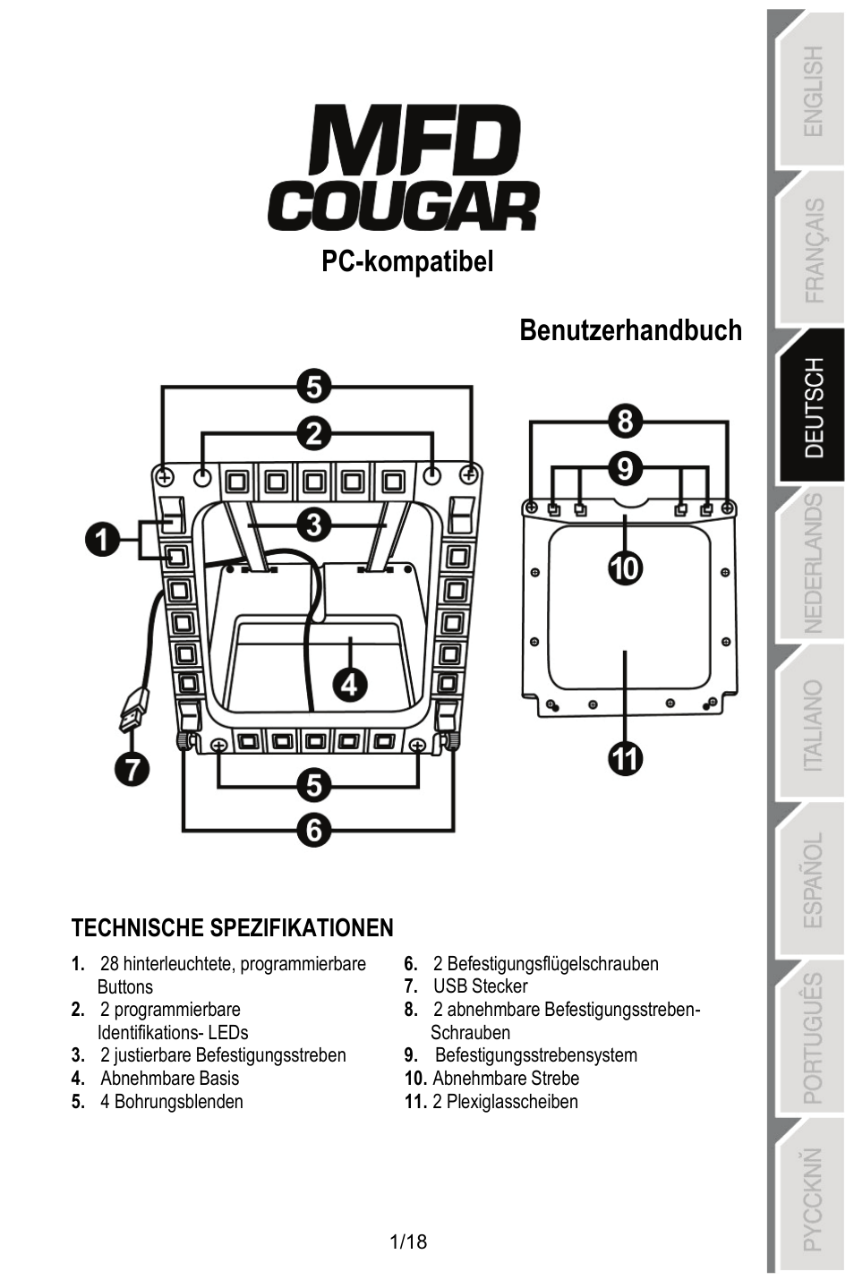 Pc-kompatibel benutzerhandbuch | Thrustmaster MFD COUGAR Pack User Manual | Page 38 / 145