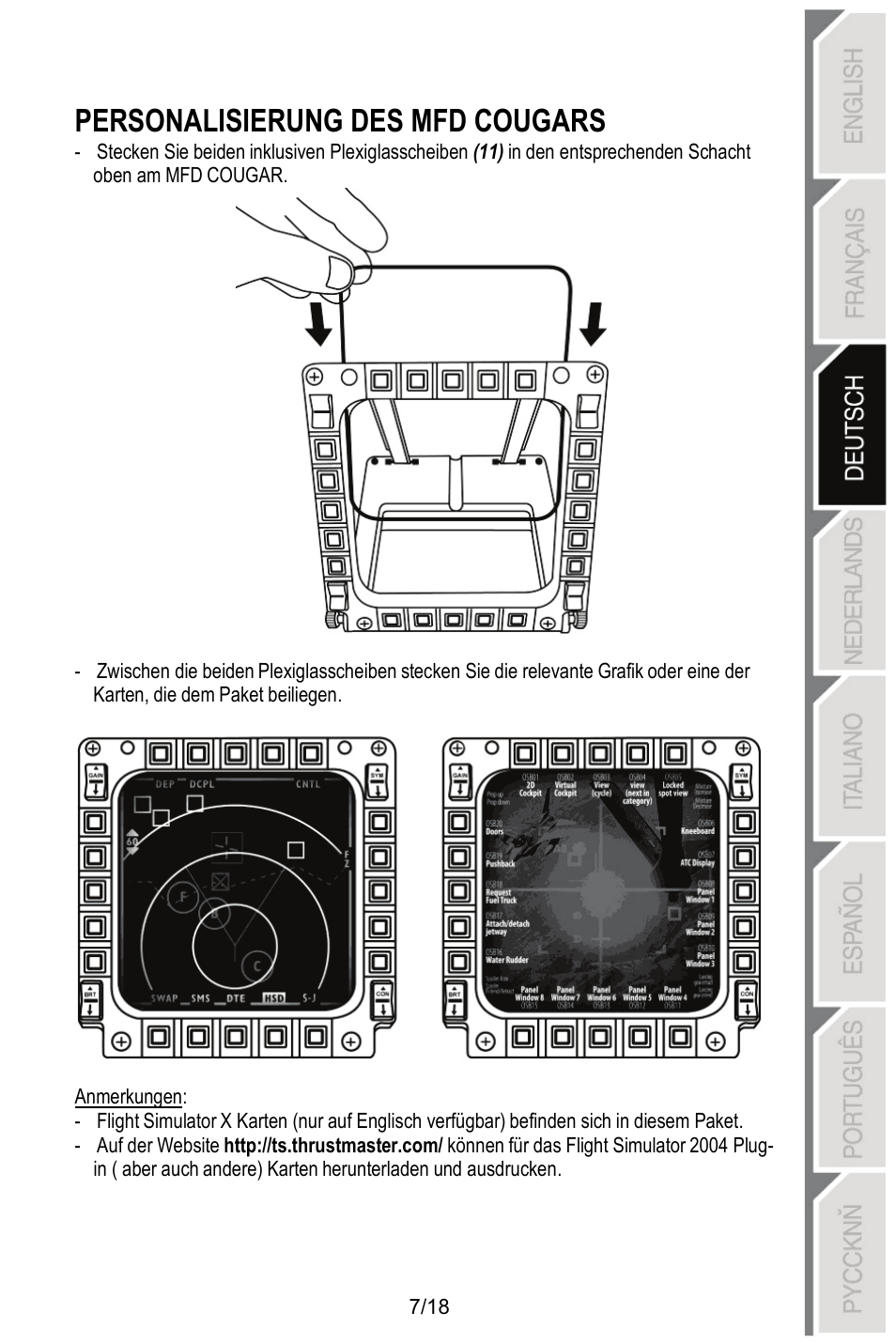 Personalisierung des mfd cougars | Thrustmaster MFD COUGAR Pack User Manual | Page 44 / 145