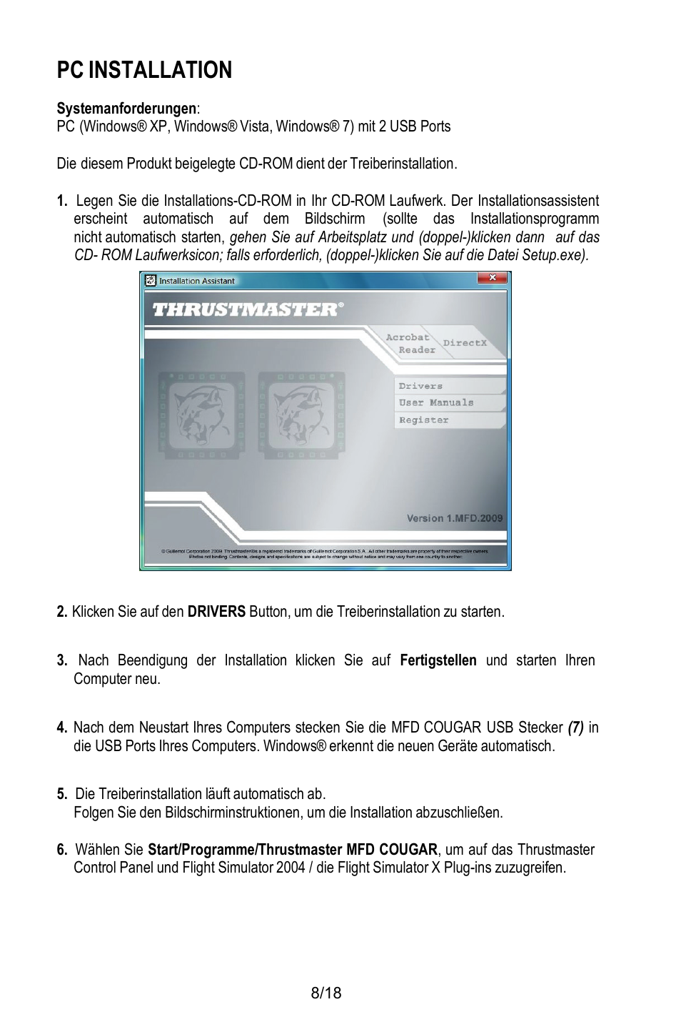 Pc installation | Thrustmaster MFD COUGAR Pack User Manual | Page 45 / 145