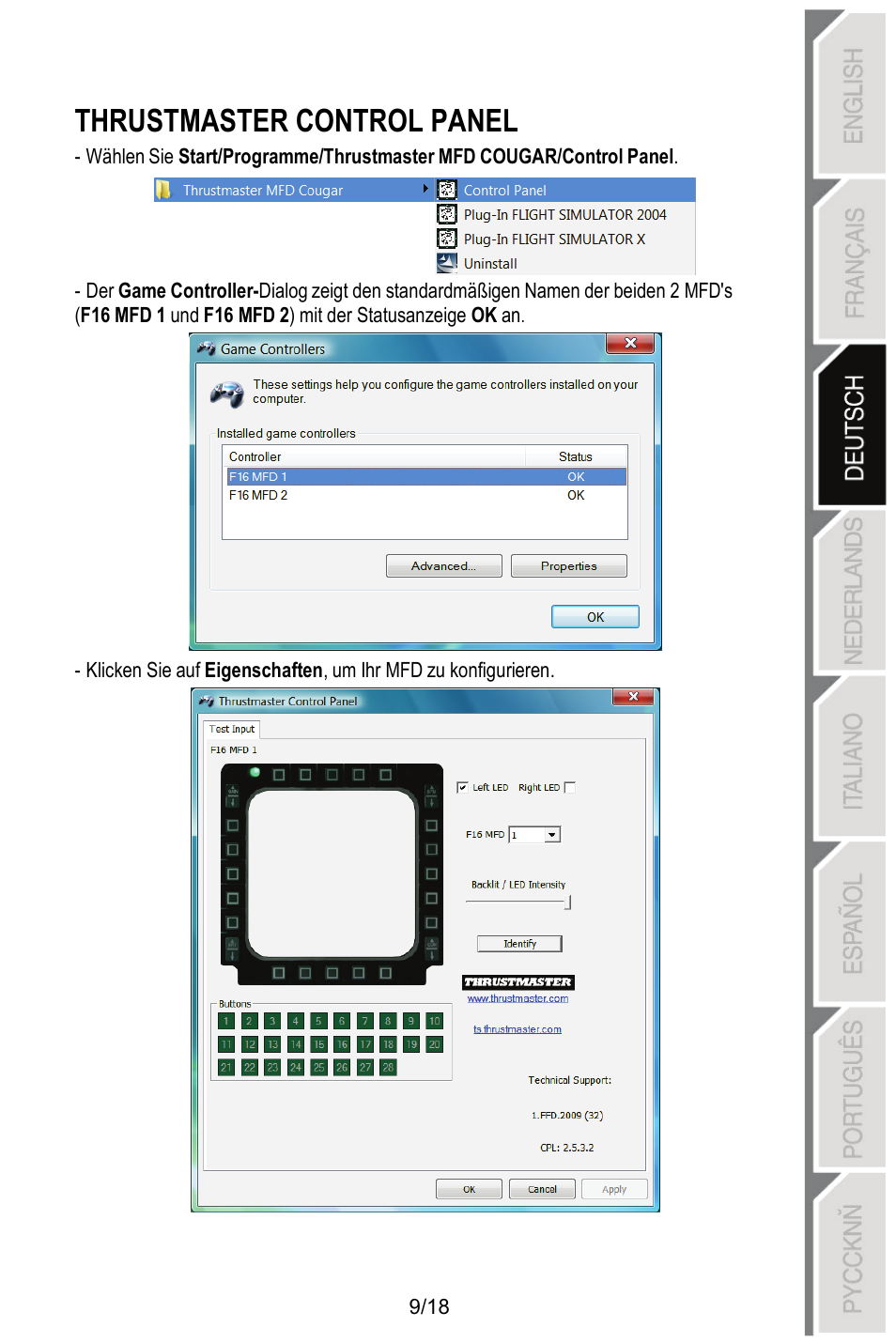 Thrustmaster control panel | Thrustmaster MFD COUGAR Pack User Manual | Page 46 / 145