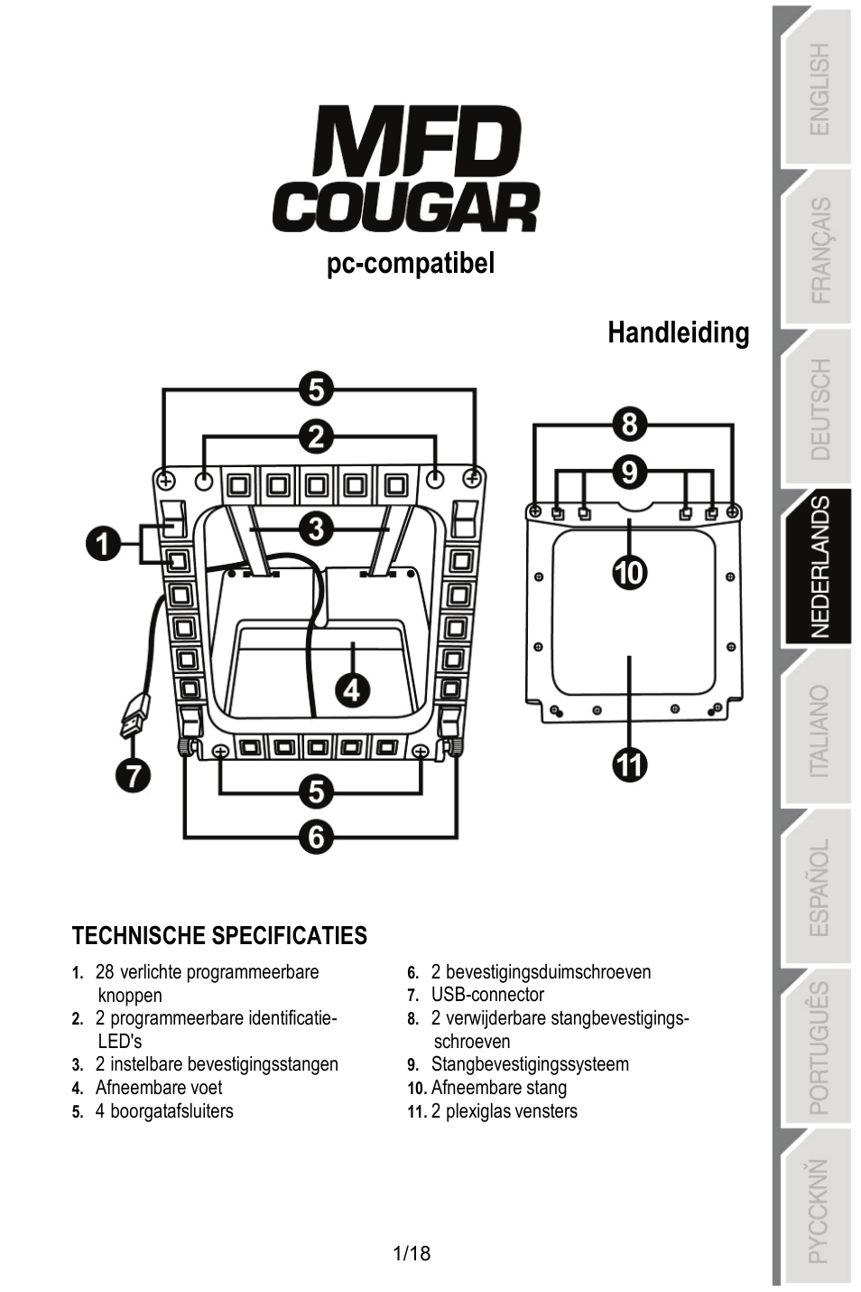 Pc-compatibel handleiding, Technische specificaties | Thrustmaster MFD COUGAR Pack User Manual | Page 56 / 145