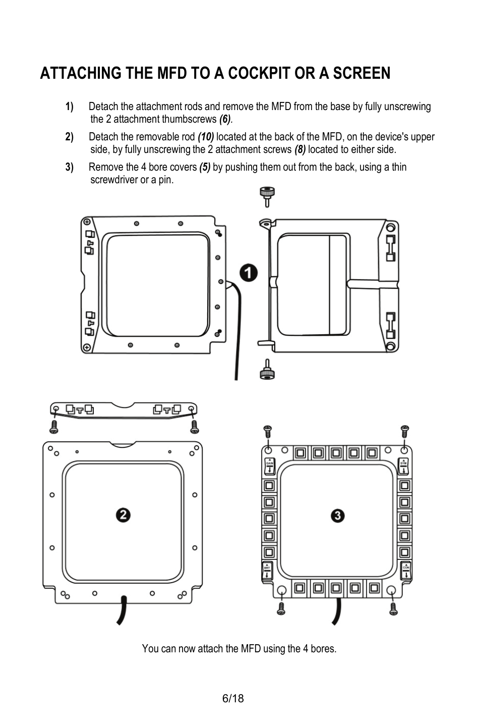 Attaching the mfd to a cockpit or a screen | Thrustmaster MFD COUGAR Pack User Manual | Page 7 / 145