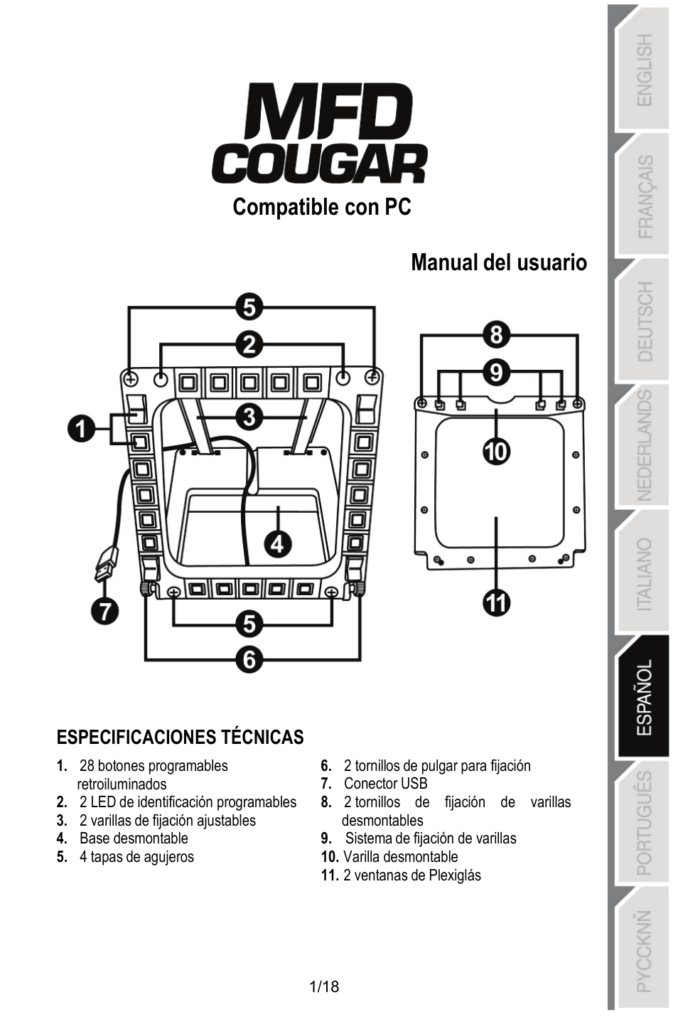 Compatible con pc, Manual del usuario | Thrustmaster MFD COUGAR Pack User Manual | Page 92 / 145